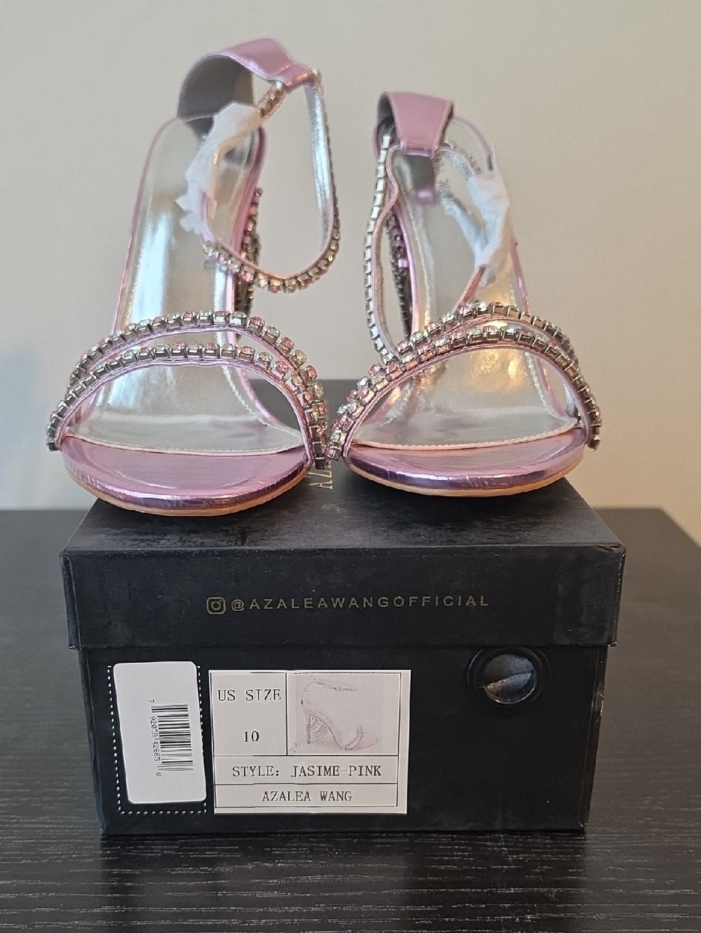 Azalea Wang Jasime Pink Rhinestone Ankle-Strap Heels
